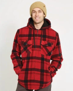 Woodsman Plaid Check Sherpa Hooded Jacket 26 Woodsman Plaid Check Sherpa Hooded Jacket -North-Co Store NM029 RED 01