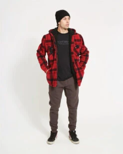 Woodsman Plaid Check Sherpa Hooded Jacket 29 Woodsman Plaid Check Sherpa Hooded Jacket -North-Co Store NM029 RED
