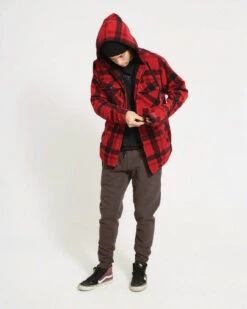 Woodsman Plaid Check Sherpa Hooded Jacket 30 Woodsman Plaid Check Sherpa Hooded Jacket -North-Co Store Untitled RED